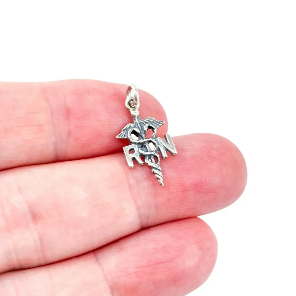 Vintage Sterling Silver 925 RN Caduceus Nurse Charm Pendant